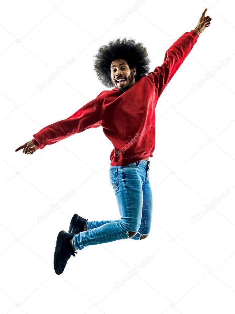 african man jumping happy silhouette isolated