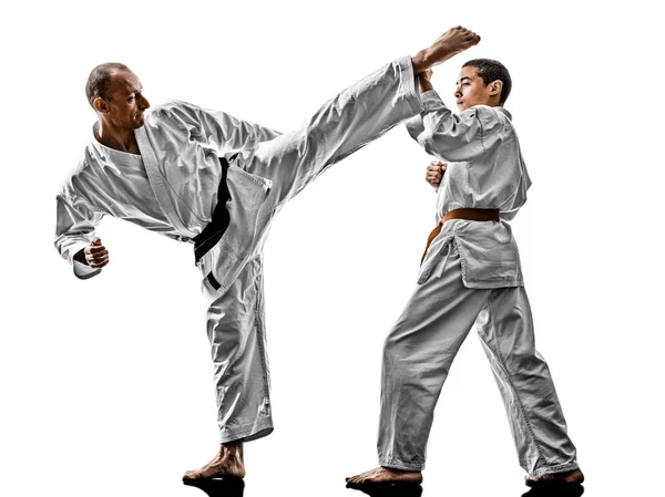 Karate uomini adolescente studente combattenti lotta — Foto Stock