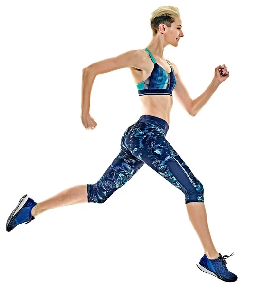 Kvinna löpare kör jogger jogging isolerade vit bakgrund — Stockfoto