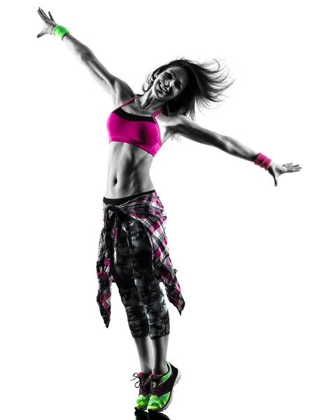 Mujer zumba ejercicios de fitness bailarina bailando silueta aislada — Foto de Stock