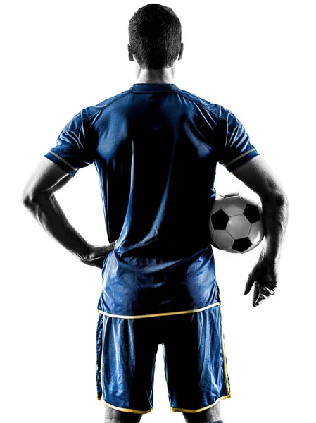 Voetbal speler mens staande terug silhouet geïsoleerd — Stockfoto