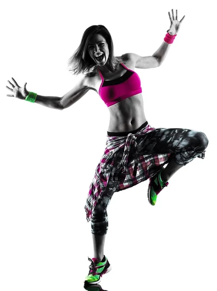 Frau Zumba Fitness-Übungen Tänzer tanzen isolierte Silhouette — Stockfoto