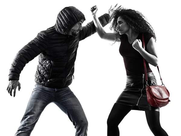 Woman thief aggression self defense isolated — Stock Photo, Image