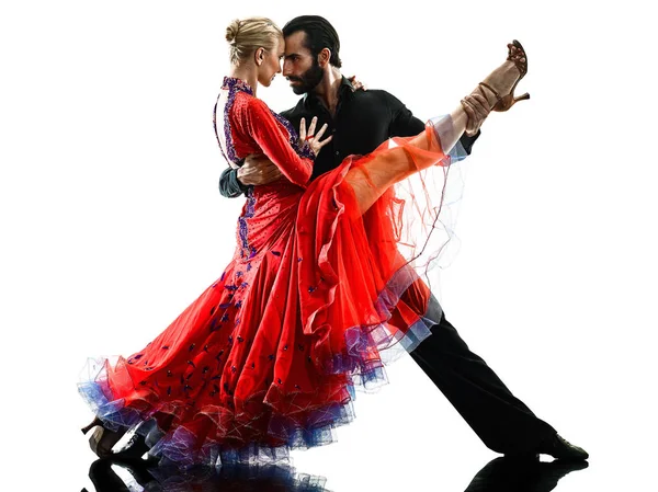 Adam kadın çift balo salonu tango salsa dansçısı siluet dans — Stok fotoğraf