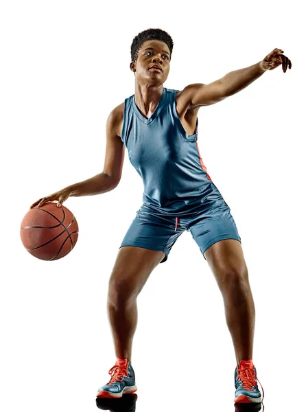 Basketball players woman teenager girl isolated shadows — Stock Photo, Image