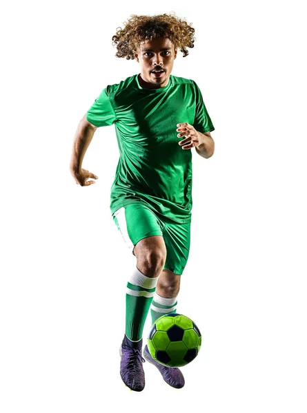 Jonge tiener voetbal speler man silhouet geïsoleerd — Stockfoto