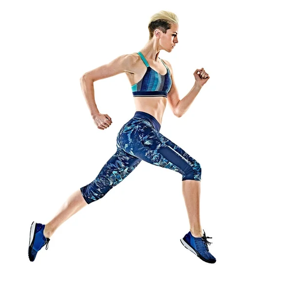 Жінка біжить бігун біжить бігом ізольований білий фон — стокове фото