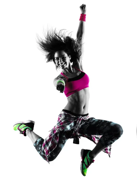Frau Zumba Fitness-Übungen Tänzer tanzen isolierte Silhouette — Stockfoto