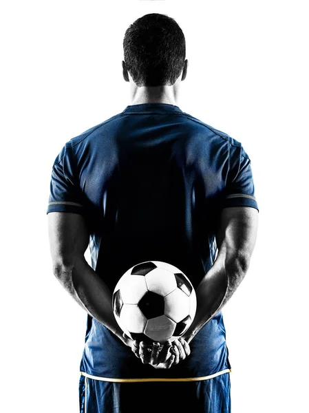 Voetbal speler mens staande terug silhouet geïsoleerd — Stockfoto