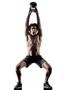 izole siluet beyaz adam fitness weitghs eğitim egzersizleri