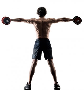 izole siluet beyaz adam fitness weitghs eğitim egzersizleri