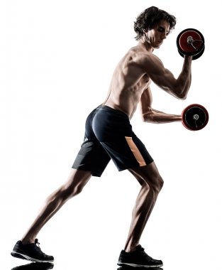 izole siluet beyaz adam fitness weitghs eğitim egzersizleri