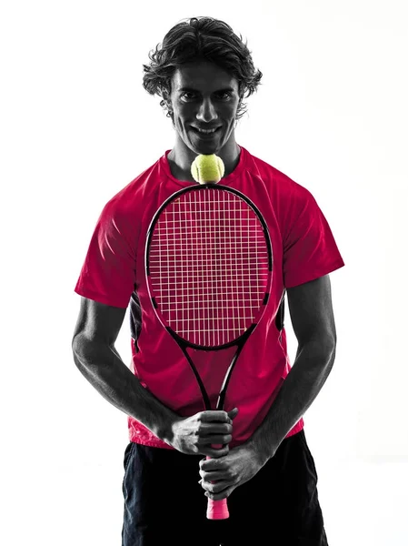 Tennis speler man silhouet geïsoleerd witte achtergrond — Stockfoto