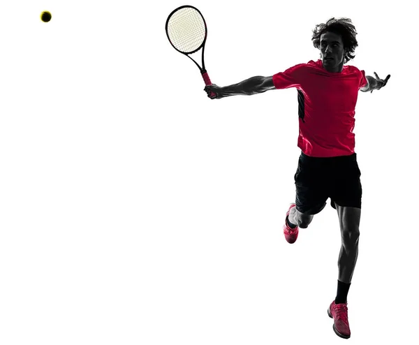 Tennis speler man silhouet geïsoleerd witte achtergrond — Stockfoto