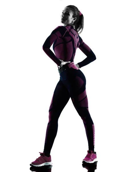 Donna corridore corsa jogger jogging ombra silhouette isolata — Foto Stock