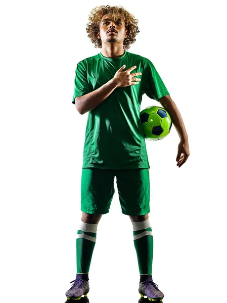 Fiatal tizenéves futball játékos ember sziluettje elszigetelt — Stock Fotó