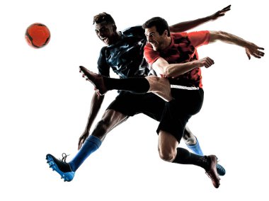 Futbol oyuncular erkekler siluet beyaz arka plan izole
