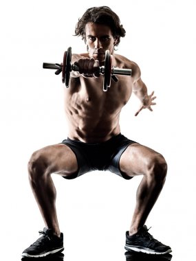 izole siluet beyaz adam fitness weitghs eğitim egzersizleri