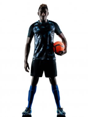 bir Afrika Futbol oyuncu izole adam beyaz arka plan silhouet