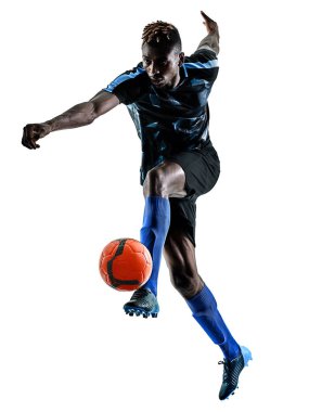 bir Afrika Futbol oyuncu izole adam beyaz arka plan silhouet
