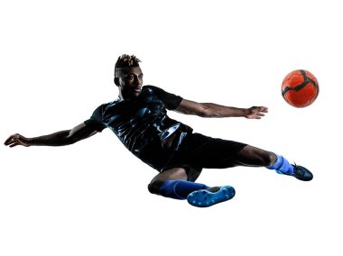 bir Afrika Futbol oyuncu izole adam beyaz arka plan silhouet