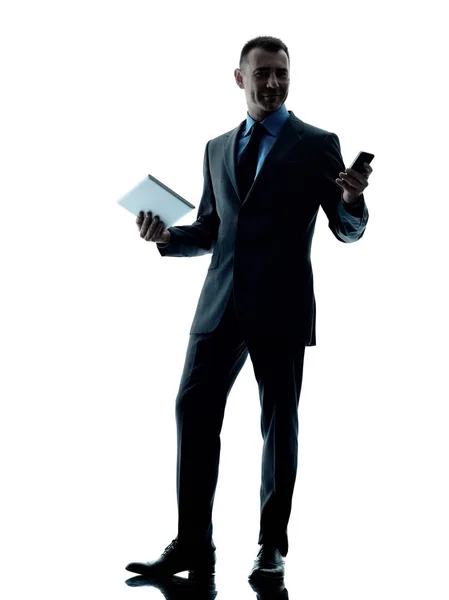 Hombre de negocios tableta digital teléfono aislado — Foto de Stock