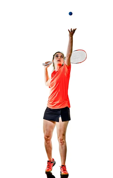 Jovem adolescente mulher Squash jogador isolado — Fotografia de Stock