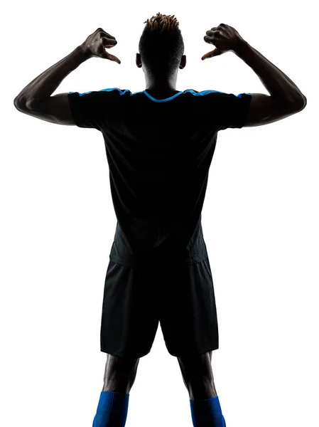 Un footballeur africain homme isolé fond blanc silhouette — Photo