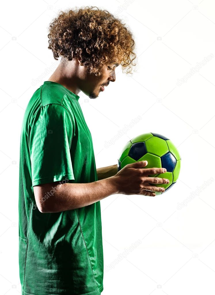 young teenager soccer player man silhouette isolated