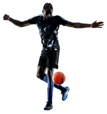 bir Afrika Futbol oyuncu izole adam beyaz arka plan silhouet