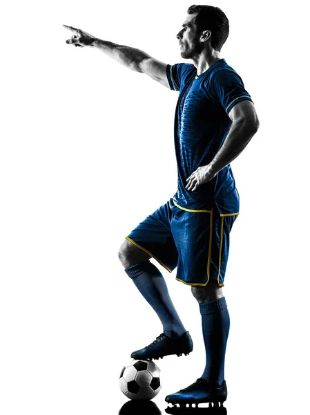 Futbol oyuncu adam siluet izole — Stok fotoğraf