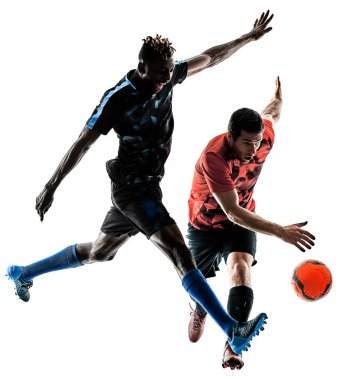 Futbol oyuncular erkekler siluet beyaz arka plan izole