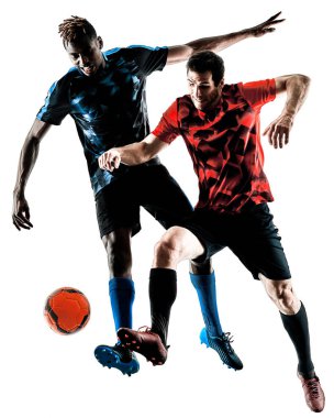 Futbol oyuncular erkekler siluet beyaz arka plan izole