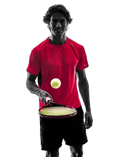 Tennis player man silhouette isolated white background — Stock Photo, Image