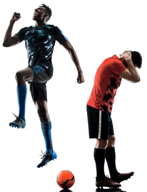 Futbol oyuncular erkekler siluet beyaz arka plan izole