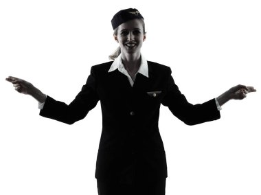 Hostes kabin mürettebatı kadın gösteren izole siluet işaret