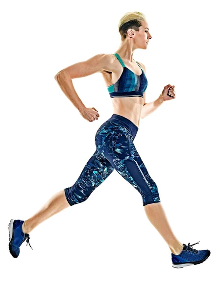 Mujer corredor corriendo jogger jogging aislado blanco fondo —  Fotos de Stock