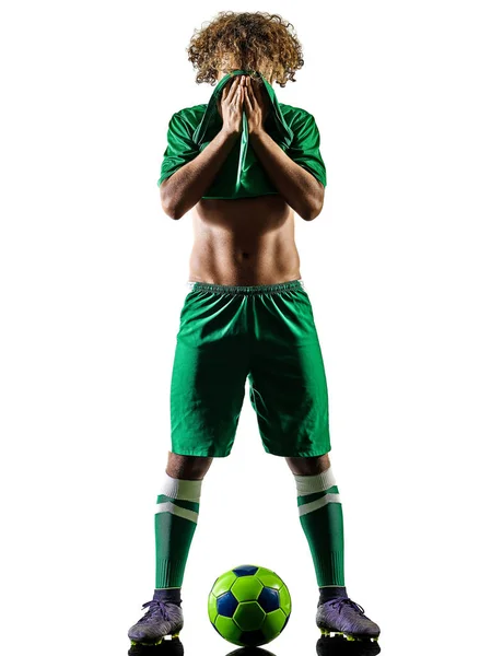 Young teenager soccer player man silhouette isolated — Stock Photo, Image