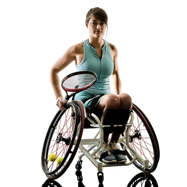 Νέοι με αναπηρία τένις παίκτης γυναίκα welchair αθλητισμού απομονωμένες si — Φωτογραφία Αρχείου