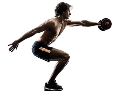 izole siluet beyaz adam fitness weitghs eğitim egzersizleri