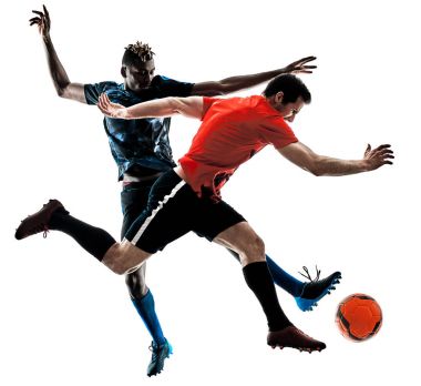 Futbol oyuncular erkekler siluet beyaz arka plan izole