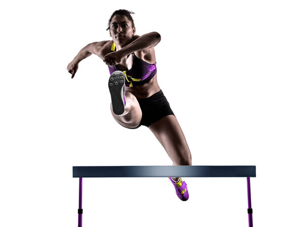 african runner running hurdlers hurdling woman isolated white ba