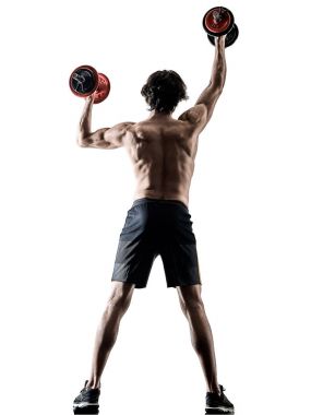 izole siluet beyaz adam fitness weitghs eğitim egzersizleri