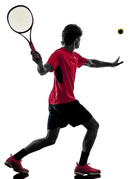 Tennista uomo silhouette isolato bianco sfondo — Foto Stock