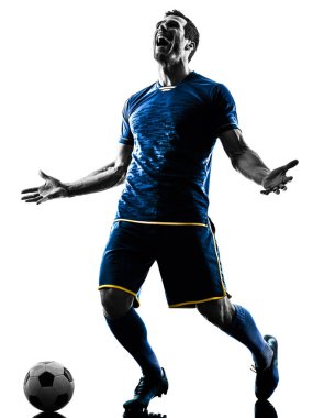 Futbol oyuncu adam mutlu kutlama siluet izole 