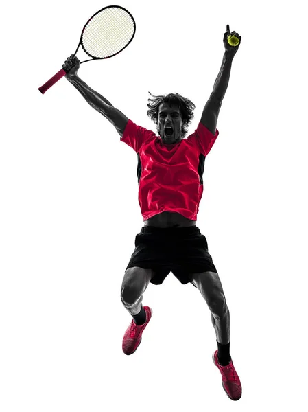 Tennis player man silhouette isolated white background — Stock Photo, Image