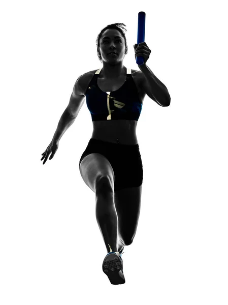 Atletismo relé corredores sprinters correndo corredores isolado silho — Fotografia de Stock