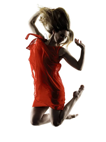 Táncoló nő elszigetelt silhouette modern táncos — Stock Fotó