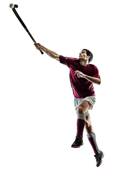 Field hockey player man isolated silhouette white background — Stock Photo, Image