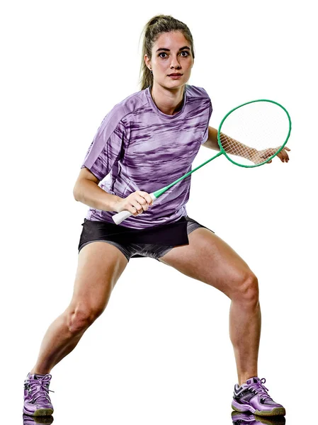 Joven adolescente chica mujer bádminton jugador aislado — Foto de Stock